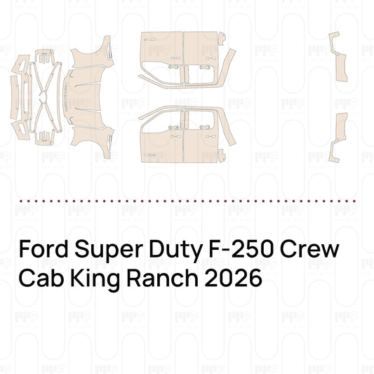 Pre-cut PPF pattern set for the Ford Super Duty F-250 Crew Cab King Ranch 2026: outlines of every film piece in the kit.
