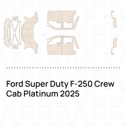 Pre-cut PPF pattern set for the Ford Super Duty F-250 Crew Cab Platinum 2025: outlines of every film piece in the kit.