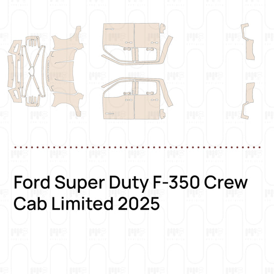Pre-cut PPF pattern set for the Ford Super Duty F-350 Crew Cab Limited 2025: outlines of every film piece in the kit.