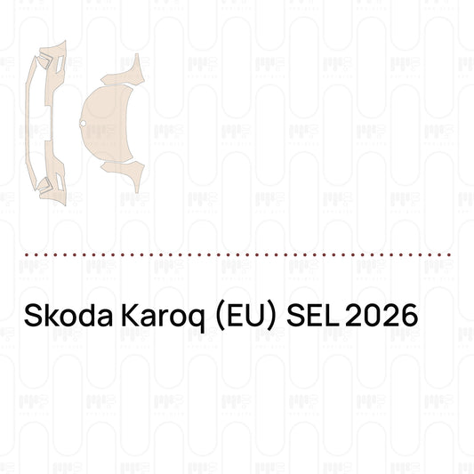 Pre-cut PPF pattern set for the Skoda Karoq EU SEL 2026: outlines of every film piece in the kit.