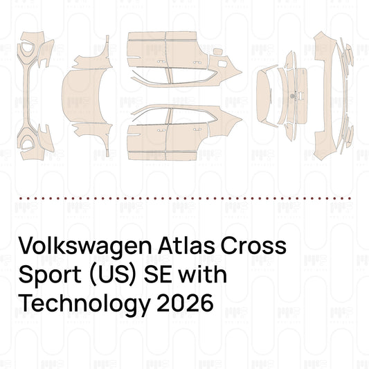 Pre-cut PPF pattern set for the Volkswagen Atlas Cross Sport US SE with Technology 2026.