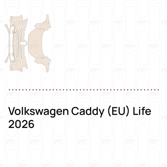 Pre-cut PPF pattern set for the Volkswagen Caddy EU Life 2026: outlines of every film piece in the kit.