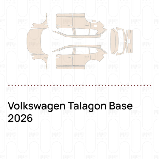 Pre-cut PPF pattern set for the Volkswagen Talagon Base 2026: outlines of every film piece in the kit.
