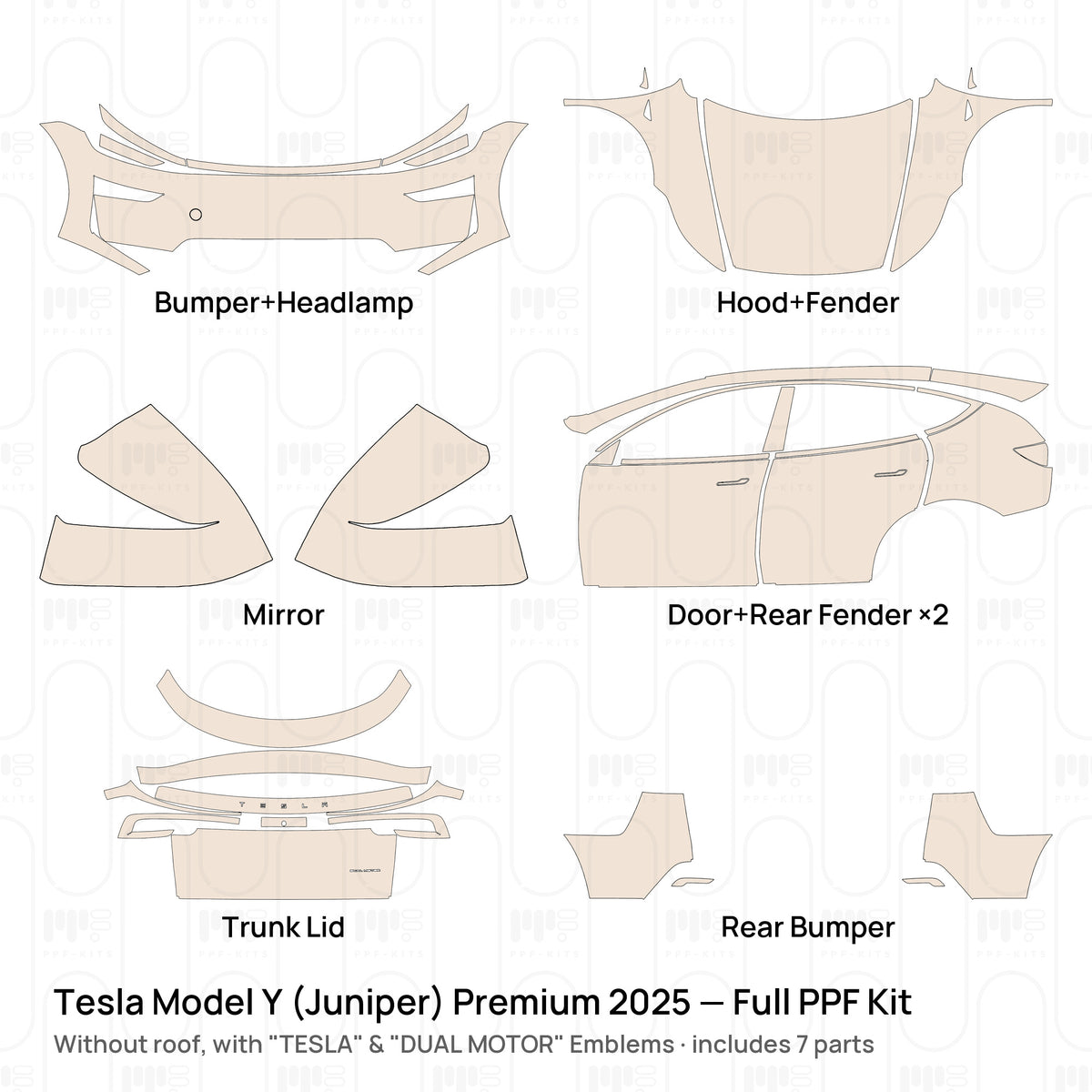 Without roof / With "TESLA" & "DUAL MOTOR" Emblems / PPF-Kits PK-G2